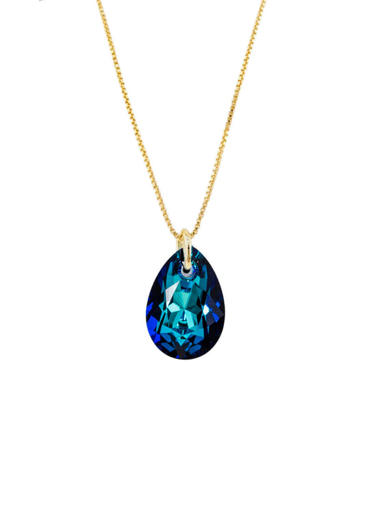 Collar Gota de Luz Gold 24KCristal Swarovski® Bermuda Blue