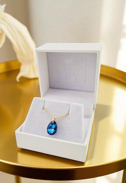 Collar Gota de Luz Gold 24K Cristal Genuino Bermuda Blue