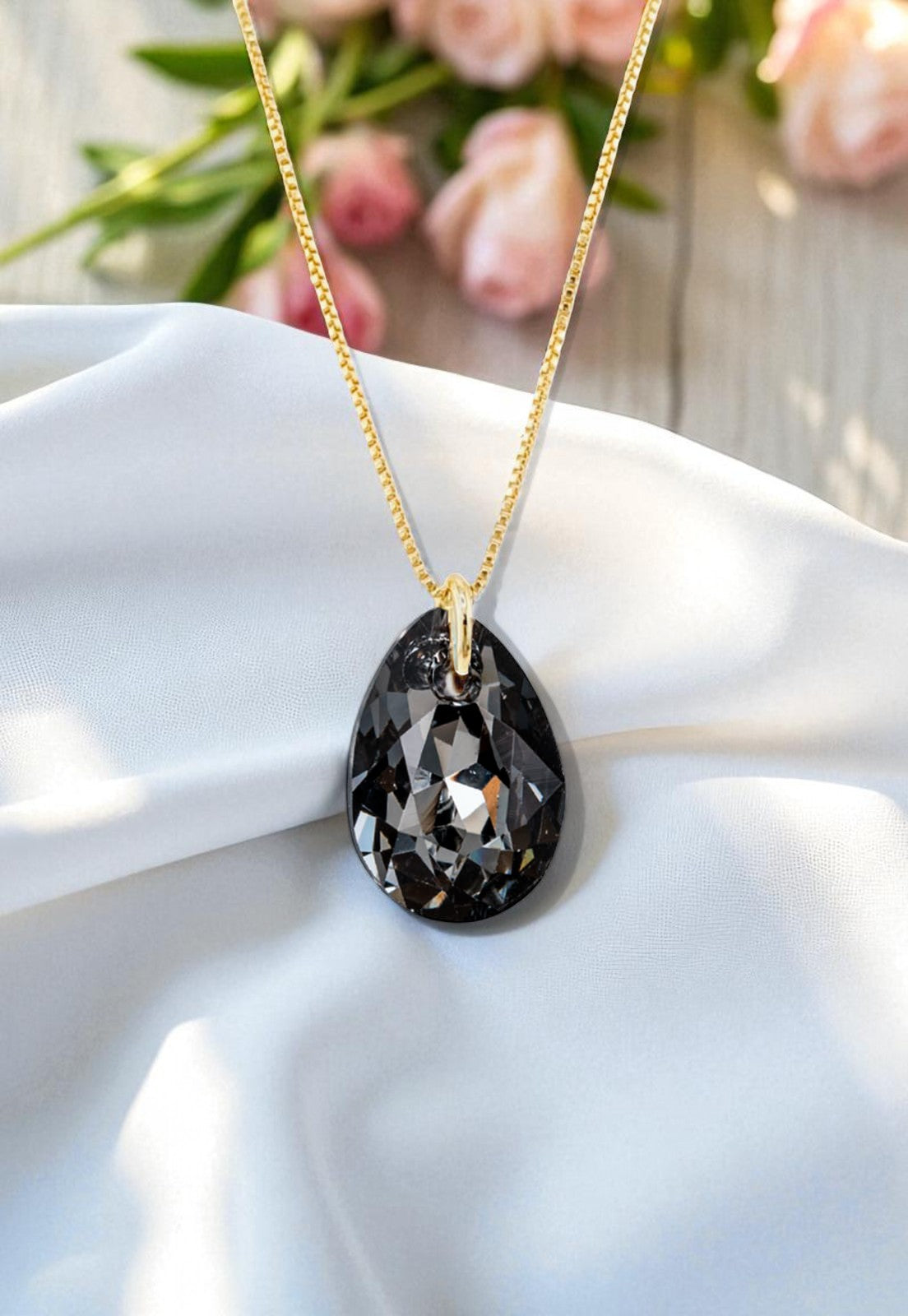 Collar Gota de Luz Gold 24K Cristal Genuino Silver Night