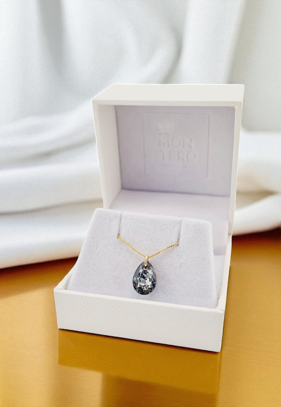 Collar Gota de Luz Gold 24K Cristal Genuino Silver Night