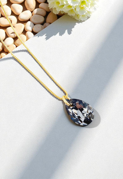 Collar Gota de Luz Gold 24K Cristal Genuino Silver Night