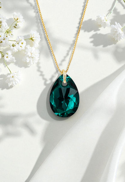Collar Gota de Luz Gold 24k Cristal Genuino Emerald