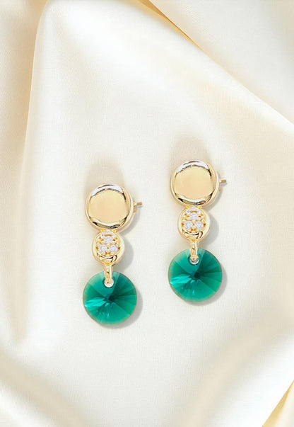 Aros Punto de Luz Gold 24K Cristal Genuino Emerald