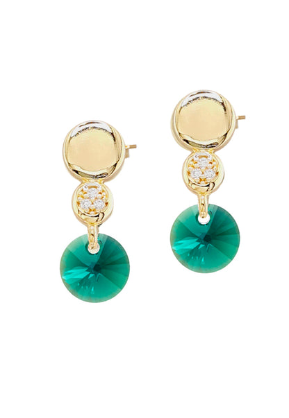 Aros Punto de Luz Gold 24K Cristal Genuino Emerald