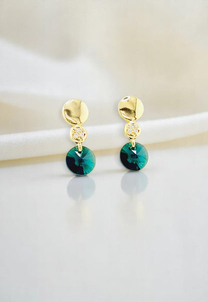 Aros Punto de Luz Gold 24K Cristal Genuino Emerald