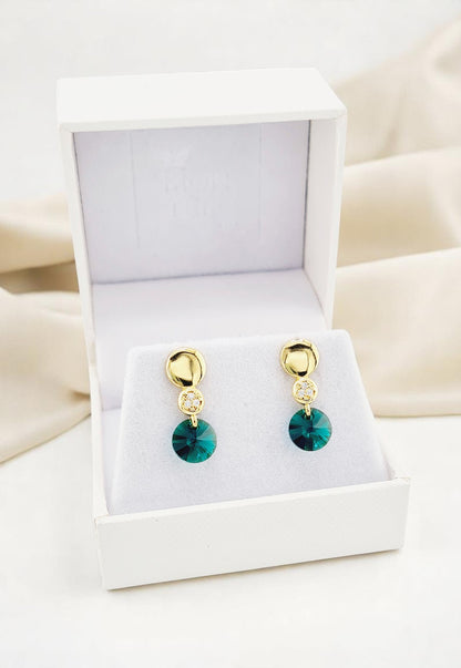 Aros Punto de Luz Gold 24K Cristal Genuino Emerald