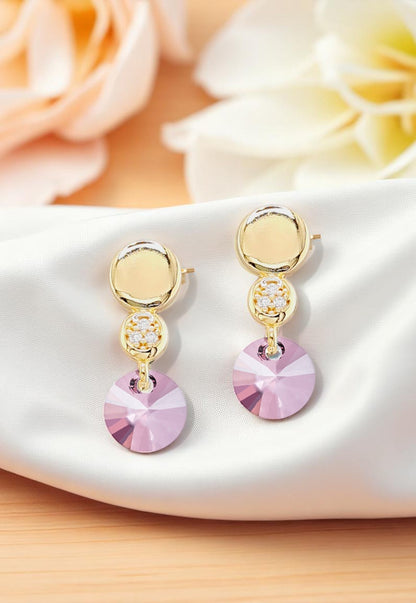 Aros Punto de Luz Gold 24K Cristal Genuino Antique Pink