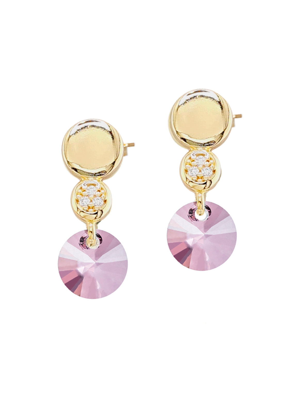 Aros Punto de Luz Gold 24K Cristal Genuino Antique Pink