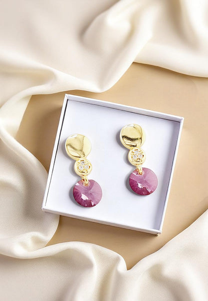 Aros Punto de Luz Gold 24K Cristal Genuino Antique Pink
