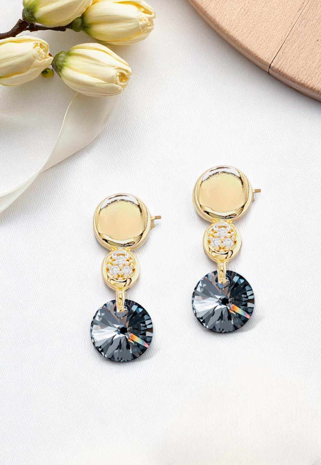 Aros Punto de Luz Gold 24K Cristal Genuino Silver Night