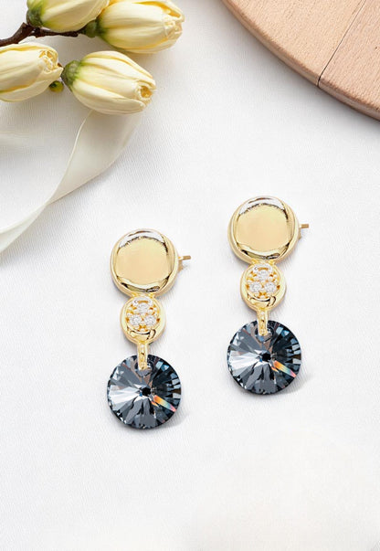 Aros Punto de Luz Gold 24K Cristal Genuino Silver Night