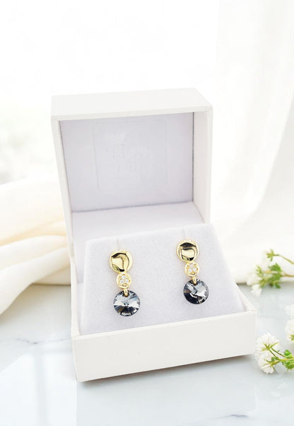 Aros Punto de Luz Gold 24K Cristal Genuino Silver Night