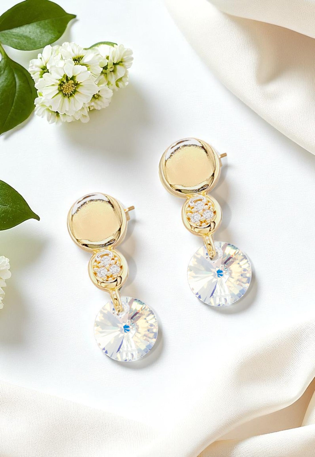 Aros Punto de Luz Gold 24K Cristal Genuino Aurora Boreal