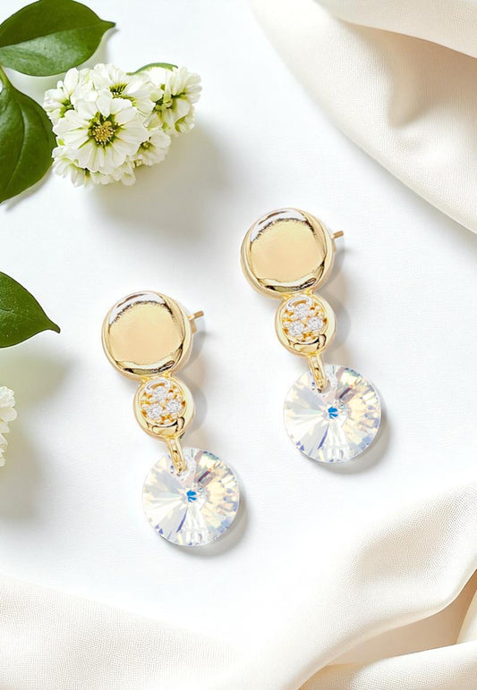 Aros Punto de Luz Gold 24K Cristal Genuino Aurora Boreal