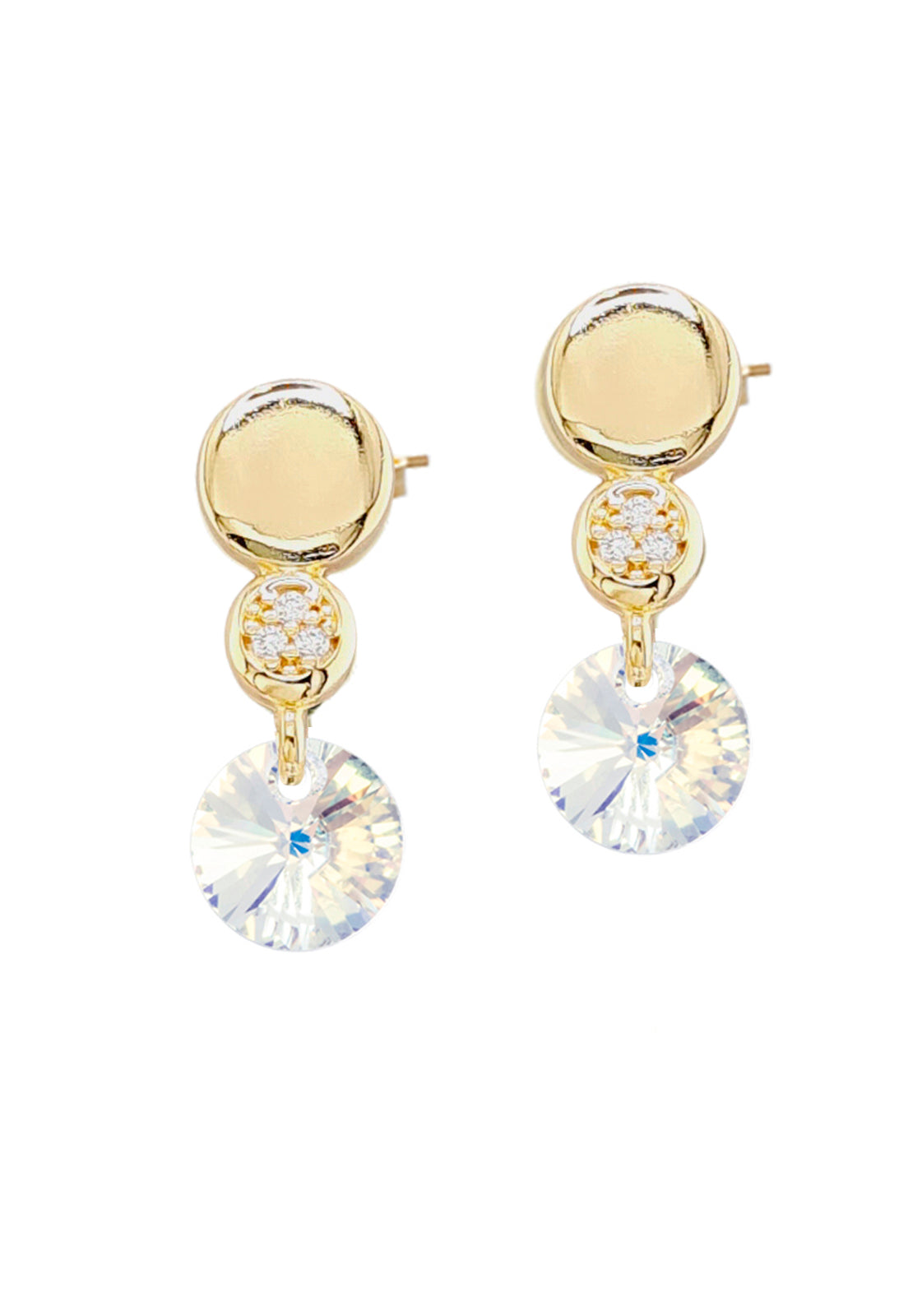 Aros Punto de Luz Gold 24K Cristal Genuino Aurora Boreal