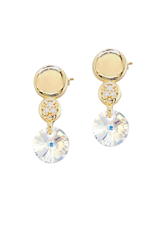 Aros Punto de Luz Gold 24K Cristal Genuino Aurora Boreal