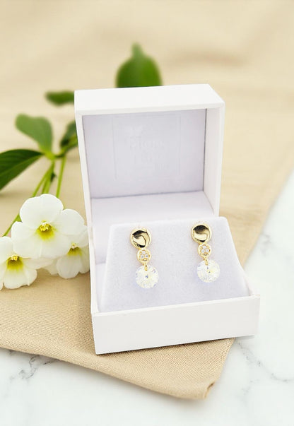 Aros Punto de Luz Gold 24K Cristal Genuino Aurora Boreal