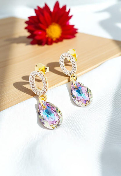 Aros Gota de Luz Gold 24k Cristal Genuino Vitral Ligth