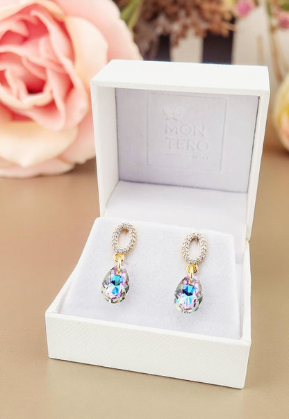 Aros Gota de Luz Gold 24k Cristal Genuino Vitral Ligth