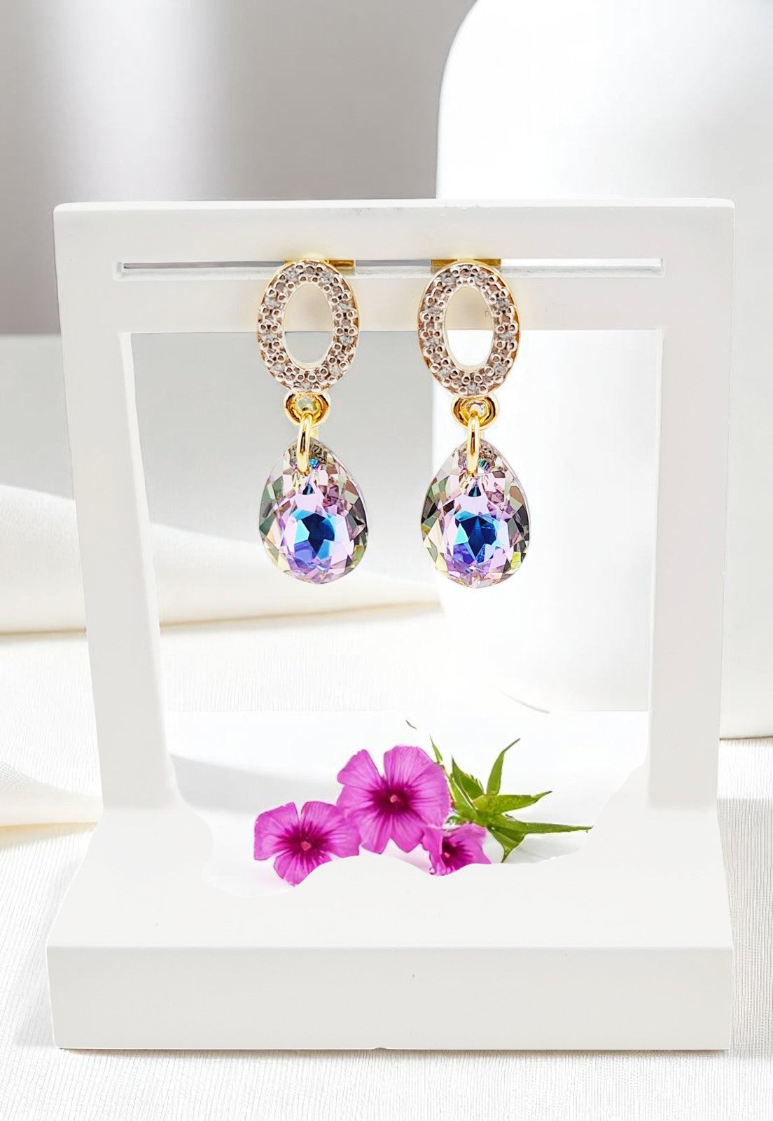 Aros Gota de Luz Gold 24k Cristal Genuino Vitral Ligth