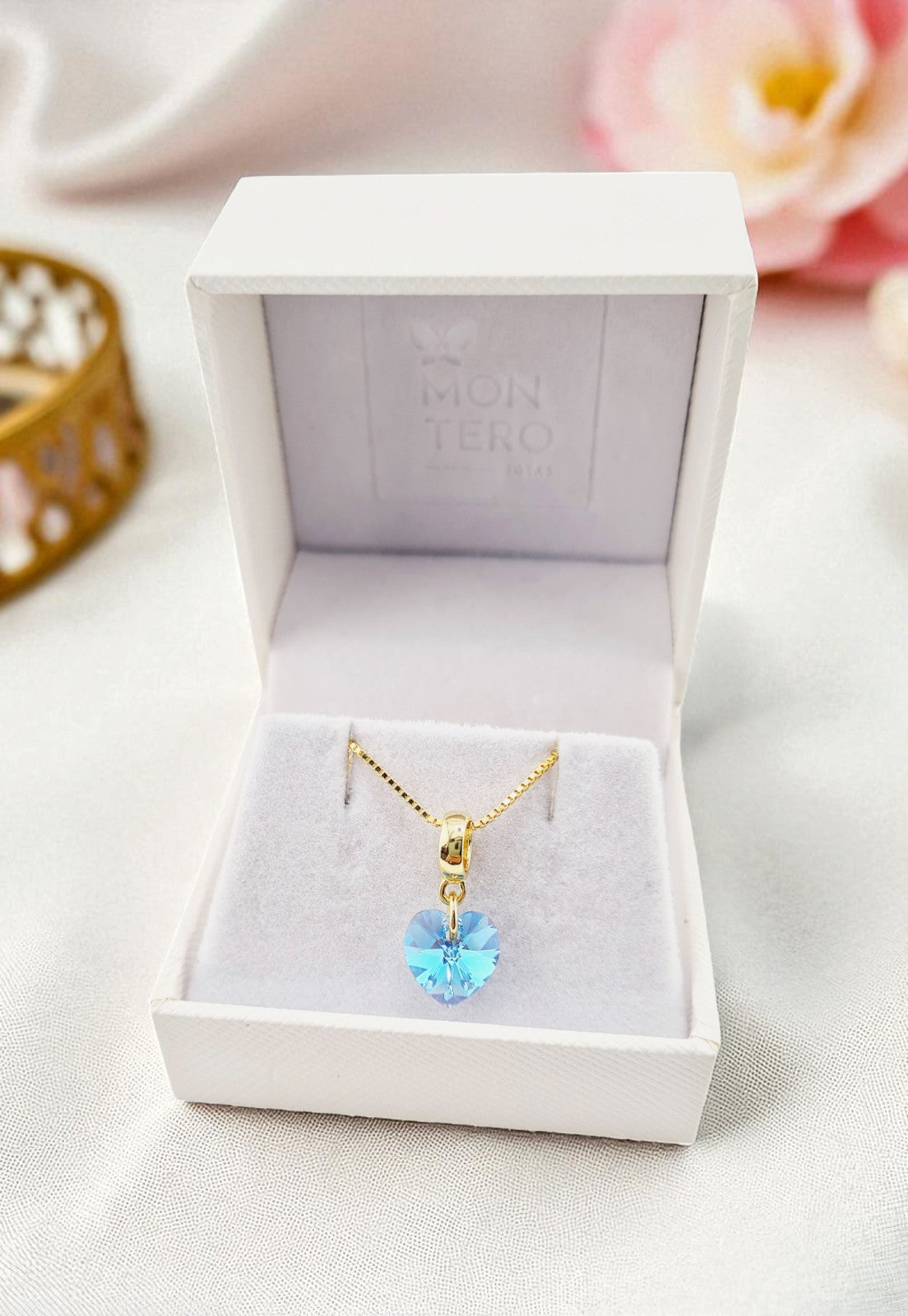 Collar Romance Gold 24K Cristal Genuino Aquamarine