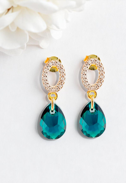 Aros Gota de Luz Gold 24K Cristal Swarovski® Emerald