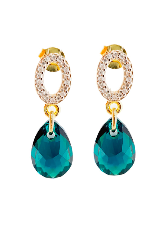 Aros Gota de Luz Gold 24k Cristal Genuino Emerald