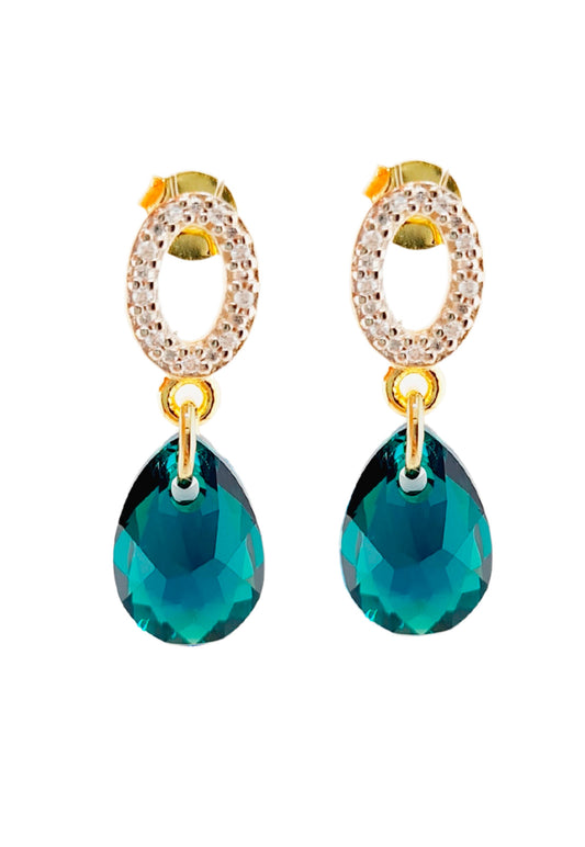 Aros Gota de Luz Gold 24K Cristal Swarovski® Emerald