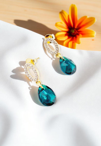 Aros Gota de Luz Gold 24k Cristal Genuino Emerald