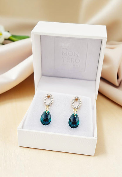 Aros Gota de Luz Gold 24k Cristal Genuino Emerald