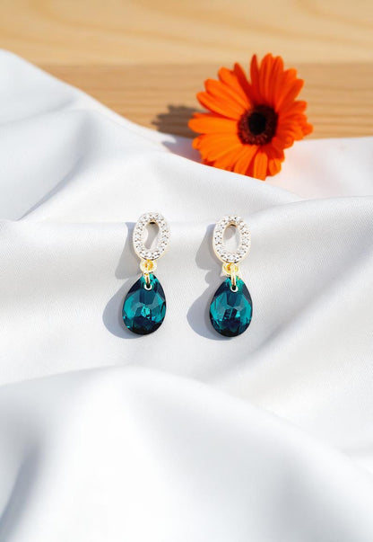 Aros Gota de Luz Gold 24k Cristal Genuino Emerald