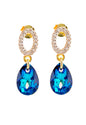 Aros Gota de Luz Gold 24k Cristal Genuino Bermuda Blue