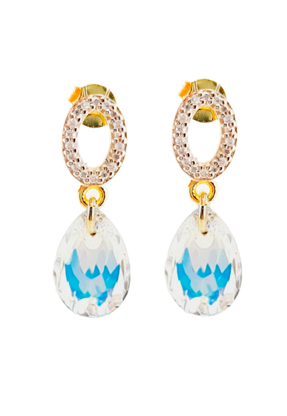 Aros Gota DE Luz Gold 24K Cristal Genuino Aurora Boreal