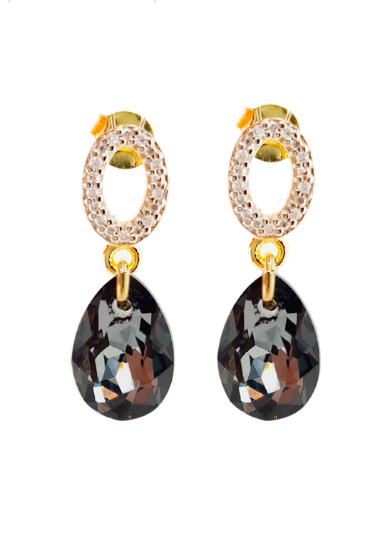 Aros Gota de Luz Gold 24K Cristal Swarovski® Silver Night