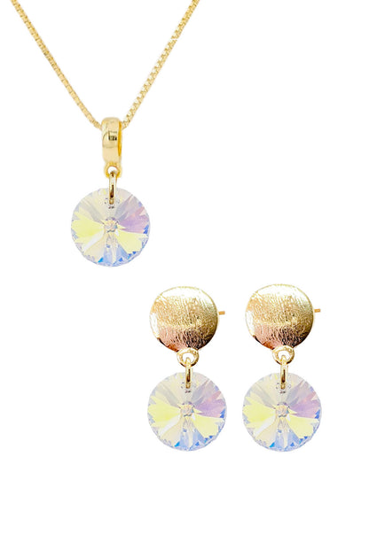 Conjunto Amelia Gold 24K Cristal Genuino Aurora Boreal