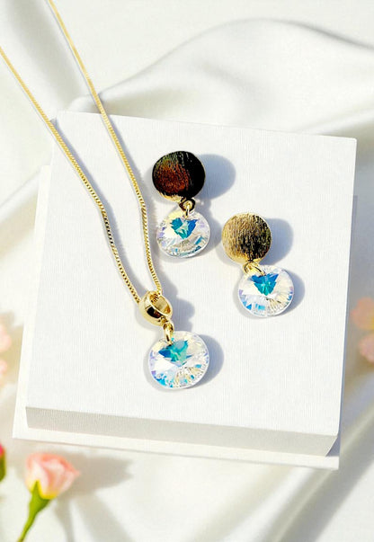 Conjunto Amelia Gold 24K Cristal Genuino Aurora Boreal