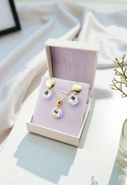 Conjunto Amelia Gold 24K Cristal Genuino Aurora Boreal