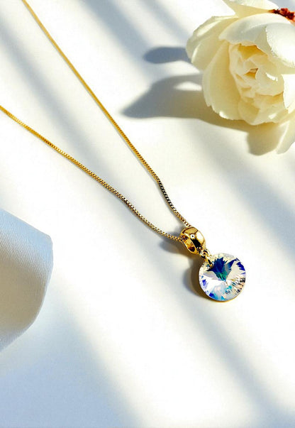 Conjunto Amelia Gold 24K Cristal Genuino Aurora Boreal