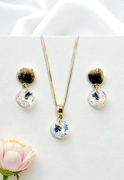 Conjunto Amelia Gold 24K Cristal Genuino Aurora Boreal