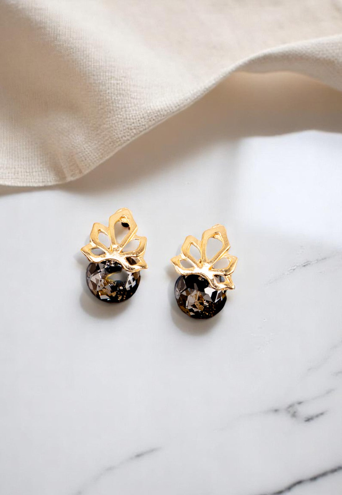 Aros Bali Gold 24K Cristal Genuino Silver Night