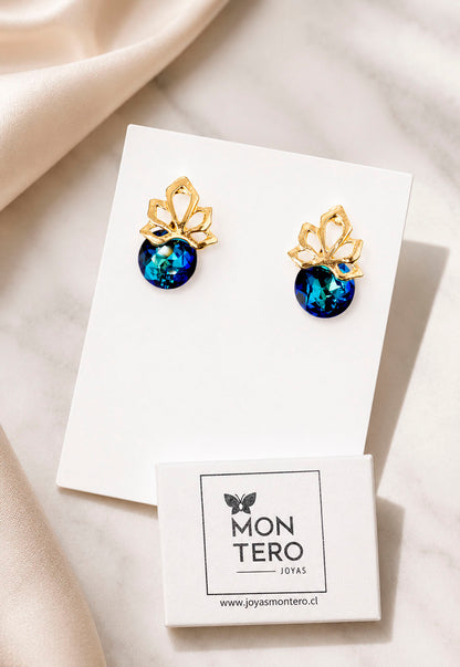 Aros Bali Gold 24K Cristal Swarovski® Bermuda Blue