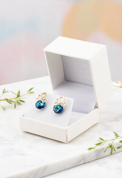 Aros Bali Gold 24K Cristal Genuino Bermuda Blue