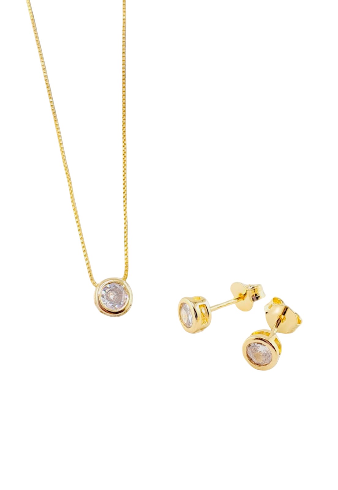Conjunto Luciana Gold Baño Oro 24k Circon Blanco