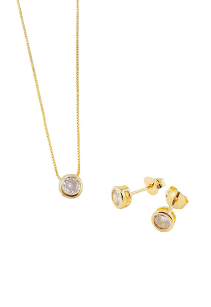 Conjunto Luciana Gold Baño Oro 24k Circon Blanco