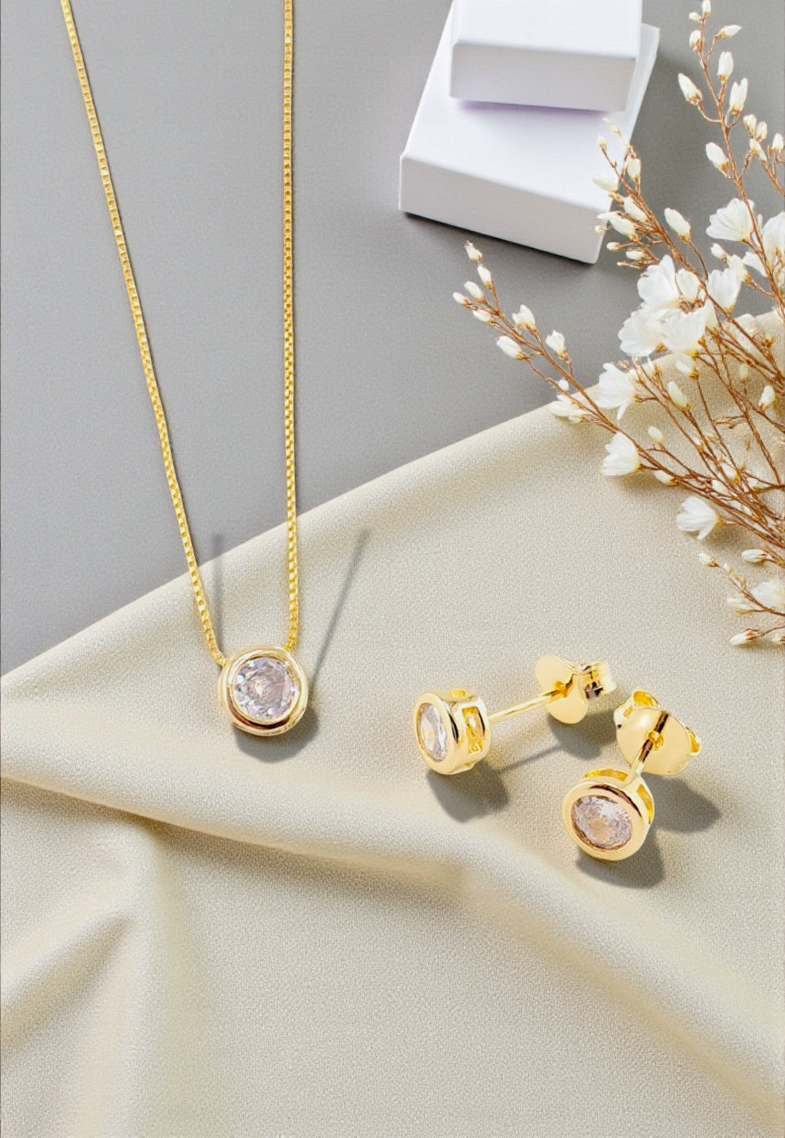 Conjunto Luciana Gold Baño Oro 24k Circon Blanco
