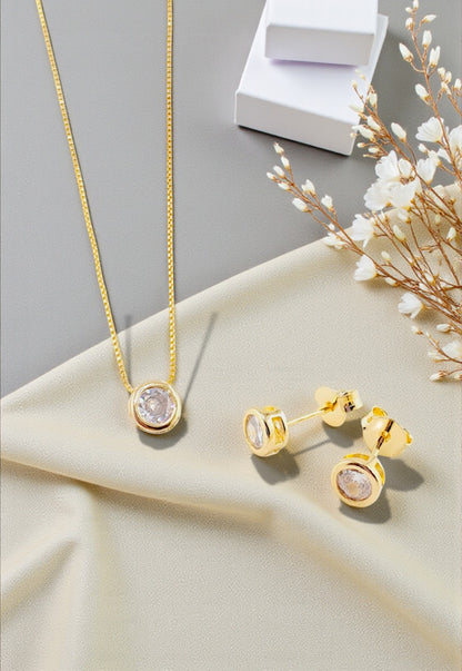 Conjunto Luciana Gold Baño Oro 24k Circon Blanco