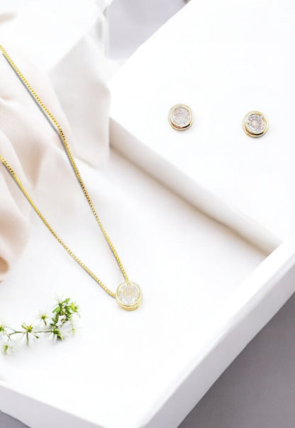 Conjunto Luciana Gold Baño Oro 24k Circon Blanco