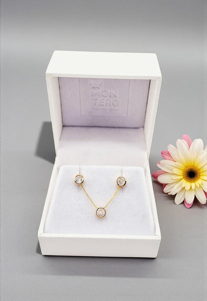 Conjunto Luciana Gold Baño Oro 24k Circon Blanco
