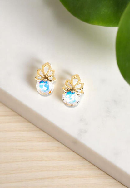 Aros Bali Gold 24K Cristales Genuinos Aurora Boreal