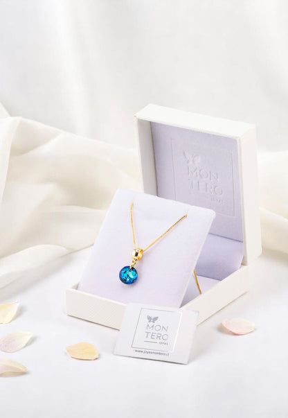 Collar Bali Gold 24K Cristal Genuino Bermuda Blue